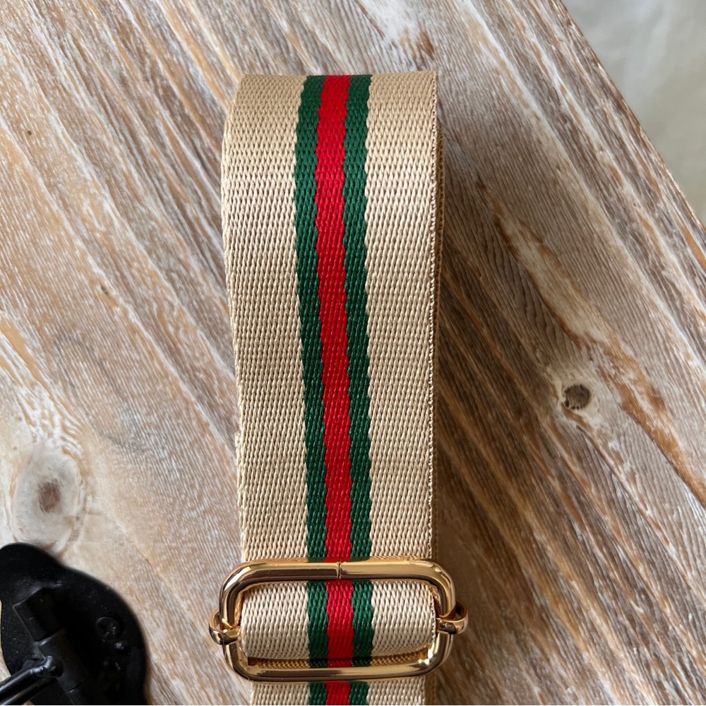 Tan Red and Green Web Canvas Purse Strap Replacement - Picture 5 of 7